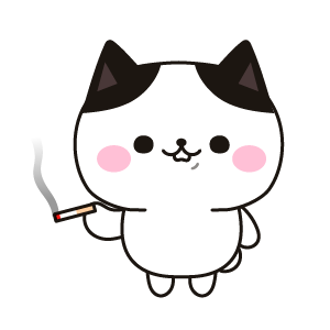 たばこを吸うネコ（ハチワレ）