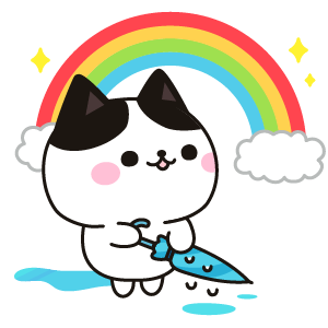 雨上がりの虹を見るネコ（ハチワレ）