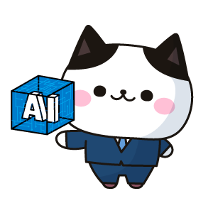 AIを紹介するネコ（ハチワレ）